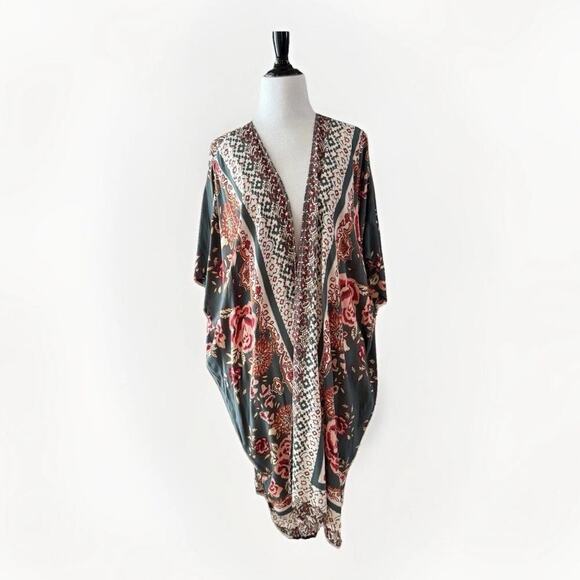 Bohemian Floral Boho Kimono Dress Robe Size Large Coverup Romantic festival - Picture 2 of 14